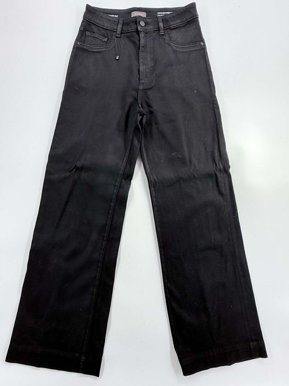 DL1961 Hepburn Black Coated High Rise Wide Leg Jeans 28 Y2K Leather Look